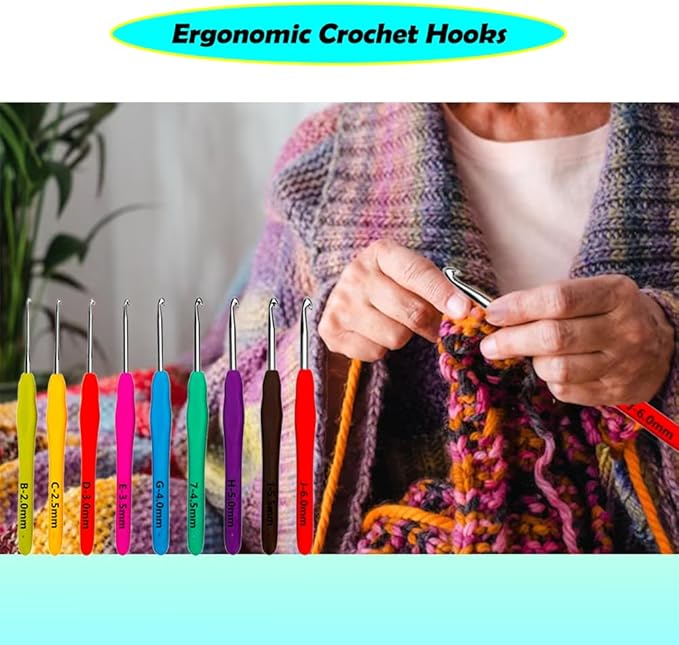 yarniss ergonomic crochet hooks set, 9 sizes crochet hooks with case 2.0mm~6.0mm