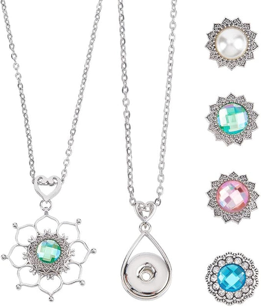 NBEADS 304 Stainless Steel Interchangeable Necklace Making Kit, DIY Jewelry Charms Alloy Hang Snap Base Pendants & Button Charms for Necklaces & Bracelets DIY Accessories