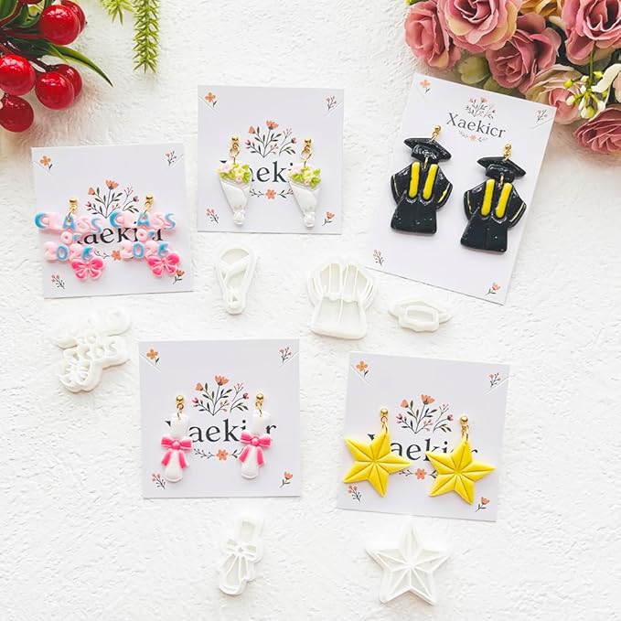 Graduation Polymer Clay Cutters Set - 9pcs Sharp & Durable Class of 2026, Grad, Owl, Cap, Gown, Cake & Star Shapes for DIY Earring Jewelry Making, Soft Clay Crafts & Class Party Supplies