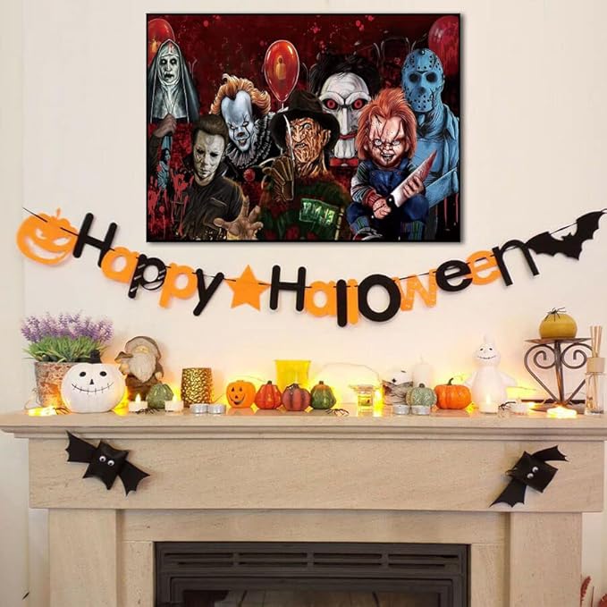 KYOQFVN Halloween Diamond Painting Kits for Adults,5D Full Round Diamond Halloween Clown Diamond Art Kit, Large Dots Diamond Painting for Beginners, DIY Beads for Home Wall Decor, 27.5" x 15"
