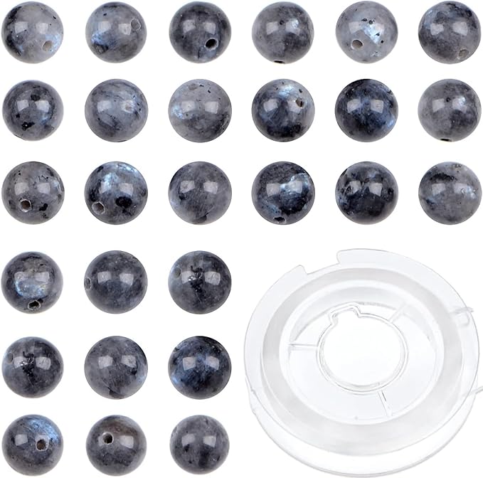 bymitel 210pcs natural crystal beads stone gemstone round energy healing loose beads with stretch cord for jewelry making bracelets anklets (larvikite labradorite, 6mm 210pcs)