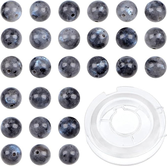 bymitel 140pcs natural crystal beads stone gemstone round energy healing loose beads with stretch cord for jewelry making bracelets anklets (larvikite labradorite, 8mm 140pcs)