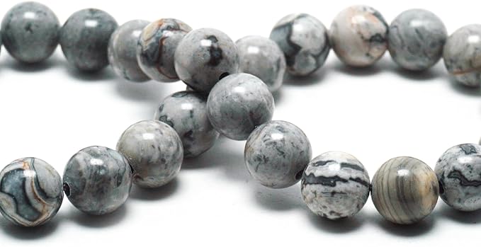 Natural Stone Beads Gemstone Beads for Jewelry Making - Crystal Beads for Bracelets, 6mm Jasper Beads Round Loose Beads(59-62pcs, 6mm, Map Stone)