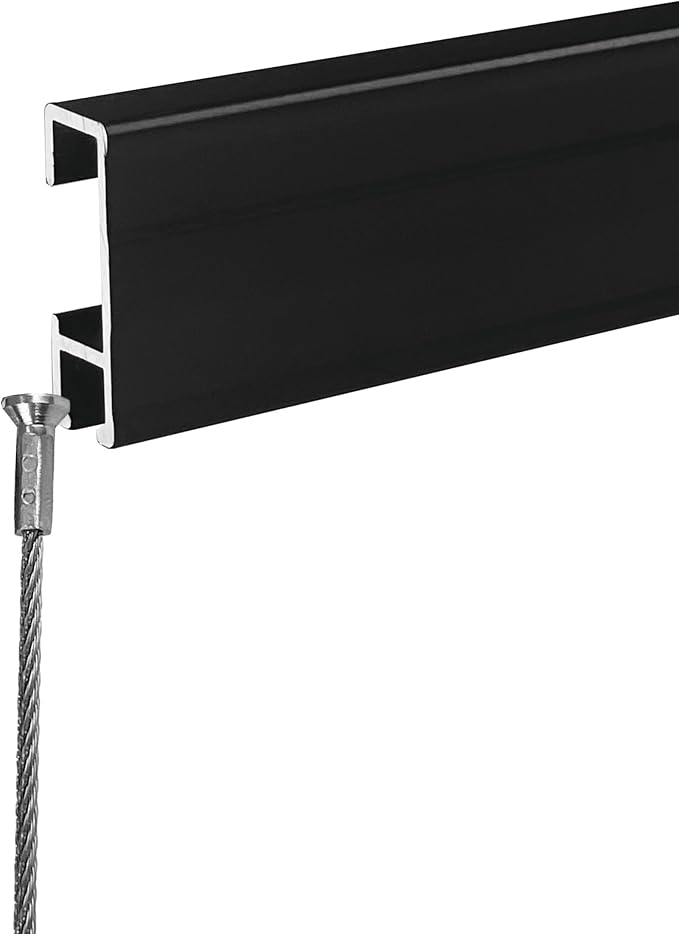 Picture Hanging Systems, for Art Galleries, Home, Two 48inch Rails, Click Rail Kits (2 Black Rails 4 Steel Cables & 4 Hooks)