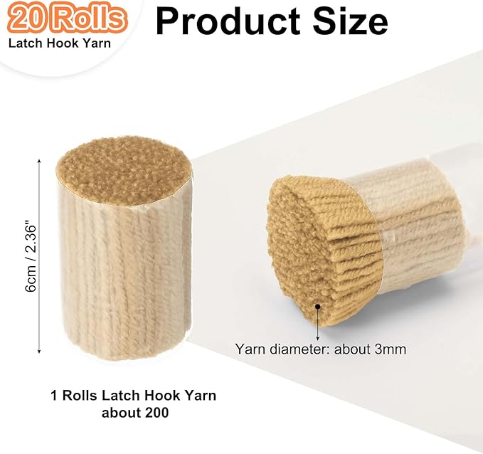 PATIKIL 20 Rolls Latch Hook Yarn, Latch Hook Kit Precut Rugs Yarn Making Crochet Bundles for Rug Adults Beginners Tapestry DIY Craft, Light Brown