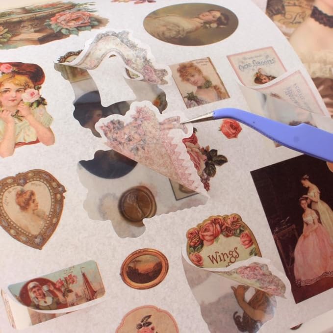 50 Sheets Victorian Journaling Stickers and Collage Paper, Ephemera Book for Junk Journals Supplies, Scrapbooking, 30 Sheets Pre-Cut Washi Stickers, 20 Decorative Background Papers