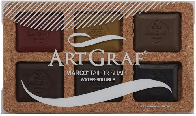 Art Graf Water Soluble Tailors Chalk Shaped Watercolor Paint Set, 6 Highly Pigmented Earth Tone Colors, Pigment Cakes for Painting & Drawing