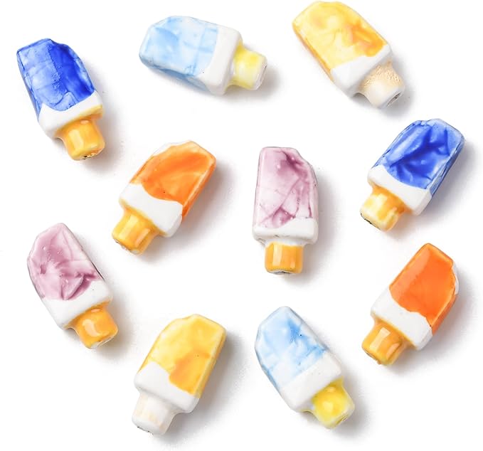 10Pcs Porcelain Ceramic Ice Cream Shapes Beads, 5 Colors Cute Food Shapes Porcelain Loose Spacer Beads for DIY Necklaces Bracelets Crafts Supplies Jewelry Accessories