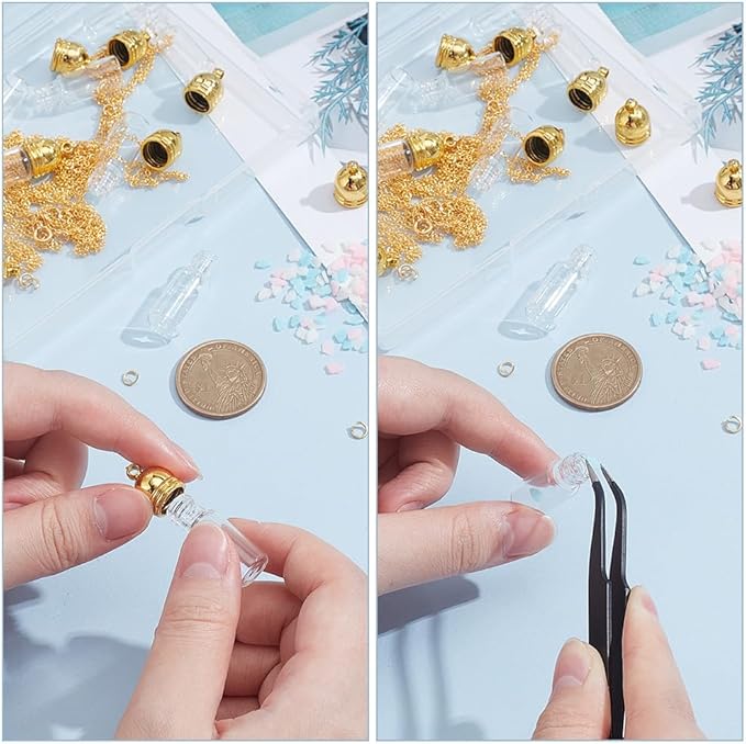 UNICRAFTALE 10 Sets 18K Gold Plated Glass Vial Necklace Making Kit 18 Inch Glass Vial Pendant Necklace Wish Bottles Hourglass Memorial Keepsake Cremation Ashes Holder Memory Container for DIY