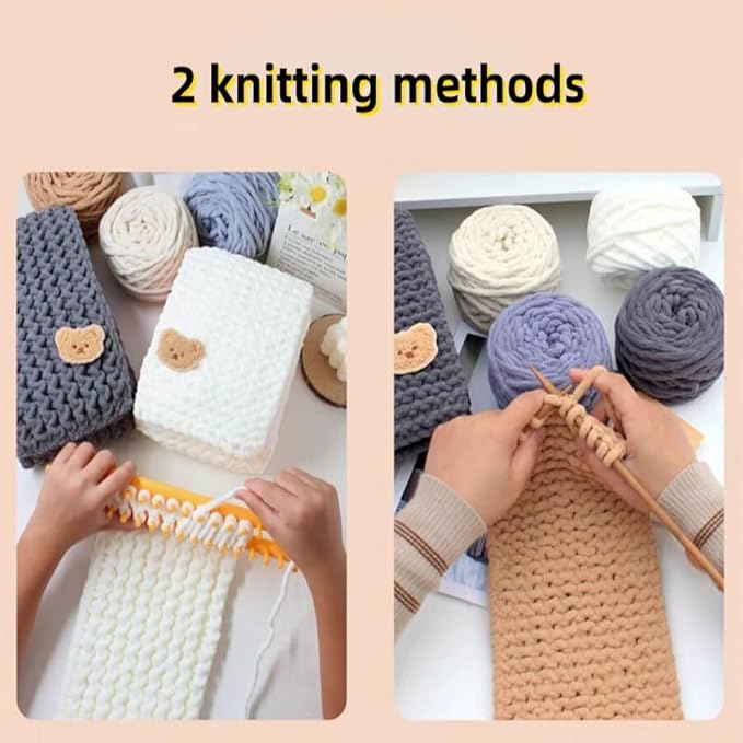 Ygakrkreit Warm Thick Scarf Knitting Kit - 4pcs Yarn + Knitting Tools + Bear Pattern Accessories, Adult DIY Craft Kit, Arts & Crafts Supplies, Ideal Handmade Gift (1 Set) (灰色)