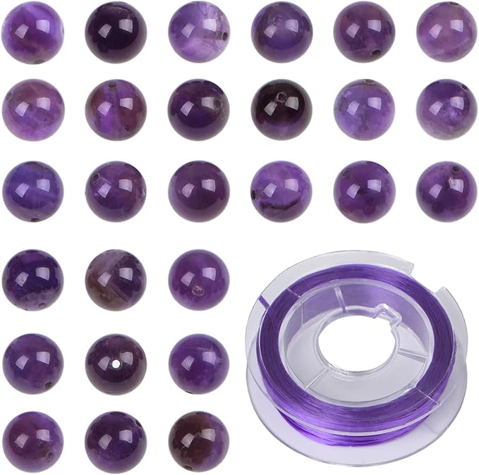 bymitel 140pcs natural crystal beads stone gemstone round energy healing loose beads with stretch cord for jewelry making bracelets anklets (amethyst, 8mm 140pcs)