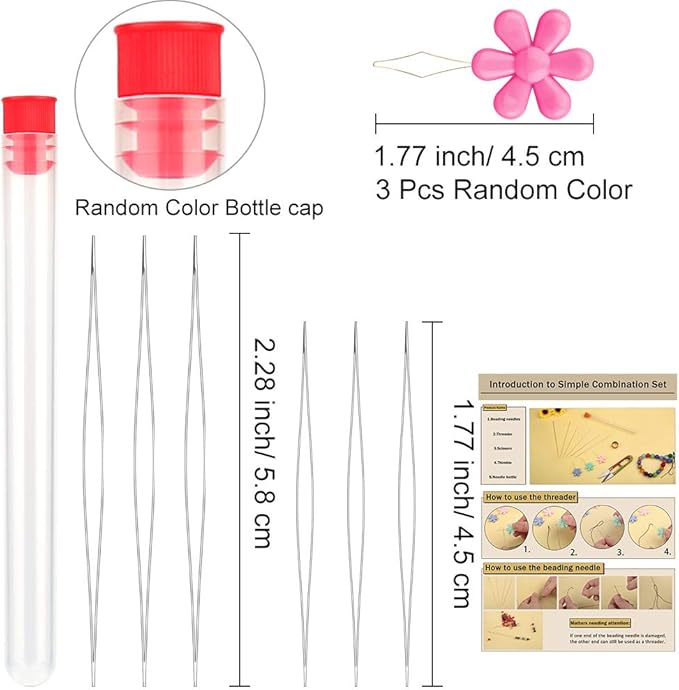 6 Pieces Big Eye Beading Needles, 2 Sizes Collapsible Eye Needles for Beading with Needle Bottle, Threader for Jewelry Making (1.77inch+2.28inch)