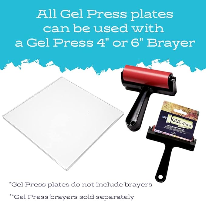 gel press monoprinting print plate - 12” x 12” gel plate - printmaking supplies - reusable gel printing plate for press art for card making, scrapbooking, journaling, arts and crafts, home decor