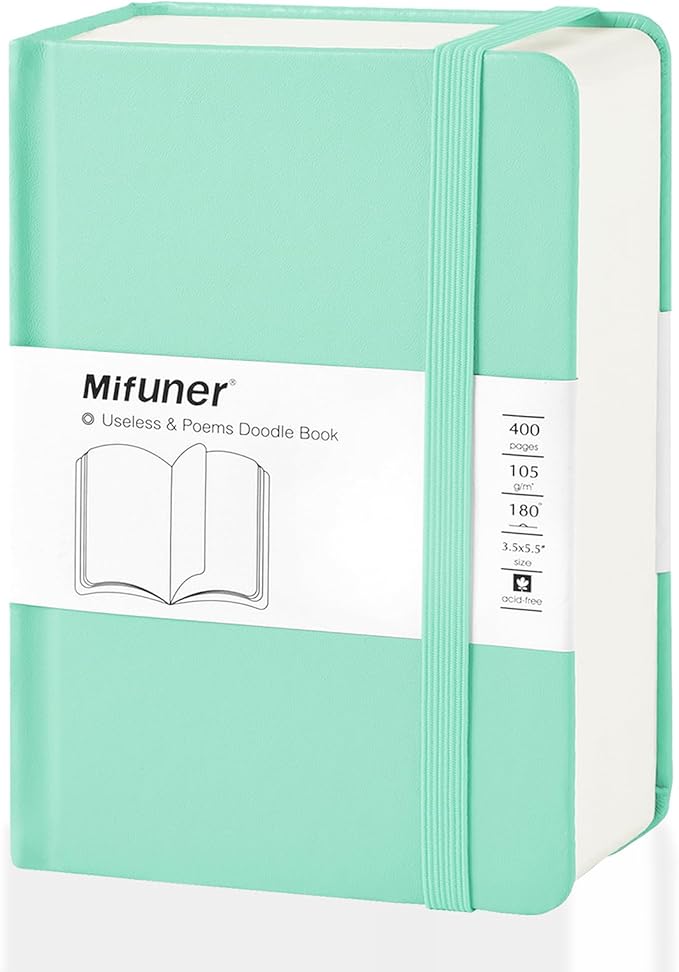 Mix Media Pad,3.5"x5.5" Small Hardcover Leather Art Sketchbook,105 GSM 200 Sheets/400 Pages Acid Free Artistic Painting Drawing Sketching Writing Paper, Handy Pocket Journal Notebook. Light Green