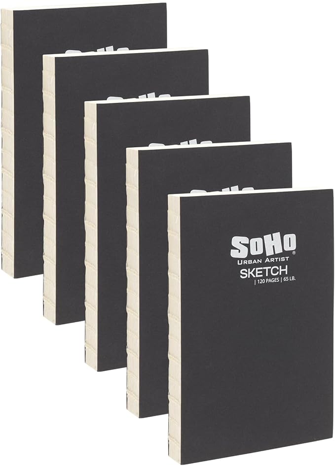 SoHo Urban Artist Open Bound Sketch Pads 5 Pack - White - 11x14 - Open Coptic Bound Sketch Pads for Drawing, Calligraphy, Any Dry Media, & More - 600 Sheets Total