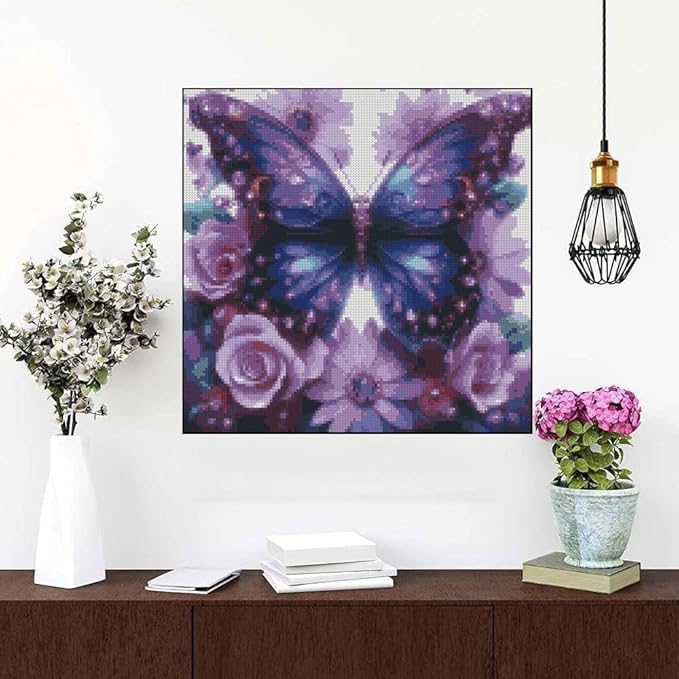 Butterfly Flower Stamped Cross Stitch Kits Flower Cross Stitch Patterns,Dimensions Cross Stitch Kits Embroidery Kit Arts and Crafts for Beginners 13.7x13.7 inches