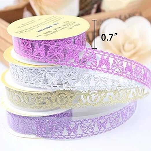 SallyFashion Decorative Washi Tape Set - 6Rolls Glitter Lace Washi Tape for Card Making Supplies, Scrapbook Craft Supplies, Aesthetic Journaling, DIY Craft Projects Gift Wrapping