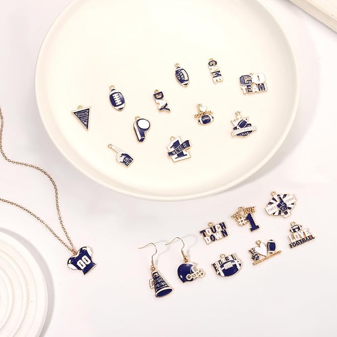 3000PCS+ Game Day Beads for Bracelets Making Blue White Clay Heishi Beads Pearl Acrylic Letter Bead Enamel Football Charms for Bracelet Earrings Necklace Making DIY Game Day Accessories (Blue White)