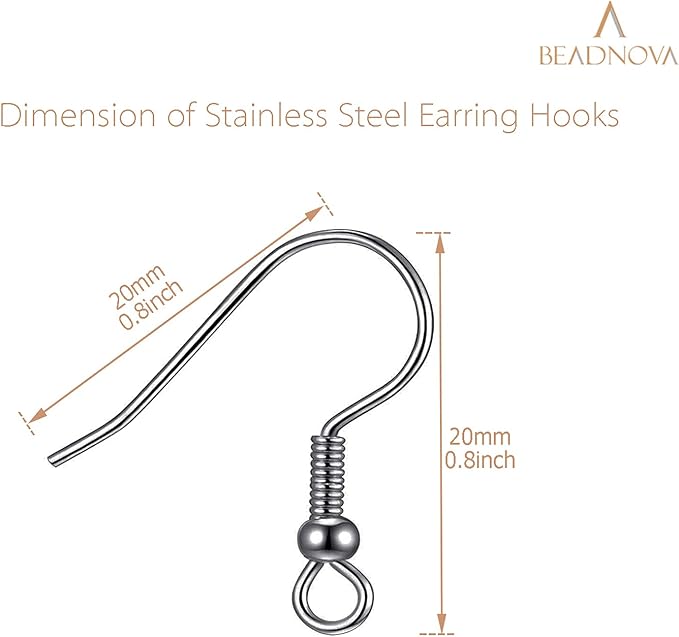 beadnova 300pcs stainless steel earring hooks with rubber backs, silver, elegant, polished, hypoallergenic, diy ear findings supplies