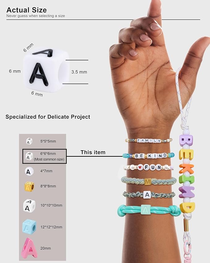 Gold Letter Beads for Bracelets - Beads for Friendship Bracelet Making- 1270Pcs Square Acrylic Letter Beads with Extra Vowels & Number Beads and Spacer Beads