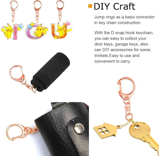 50PCS Roctee Swivel Lanyard Snap Hook with Key Rings, Metal Hooks Keychain Hooks for Lanyard Key Rings Crafting, Lobster Clasp for Resin Charm, (Rose Gold)