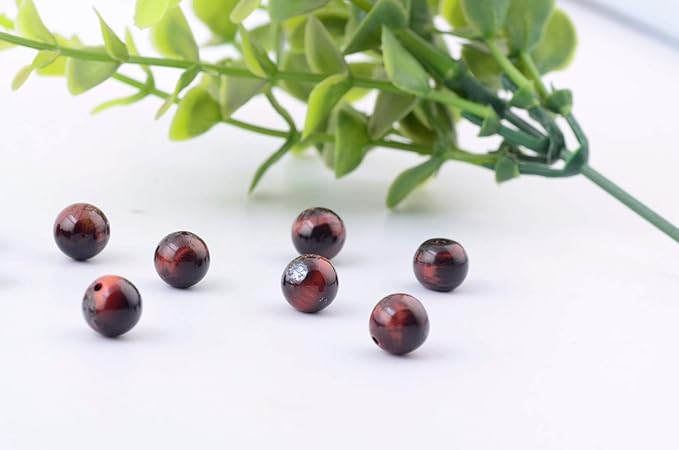 Natural Stone Beads 100pcs 8mm Red Tiger Eye Round Genuine Real Stone Beading Loose Gemstone Hole Size 1mm DIY Charm Smooth Beads for Bracelet Necklace Earrings Jewelry Making (Red Tiger Eye, 8mm)