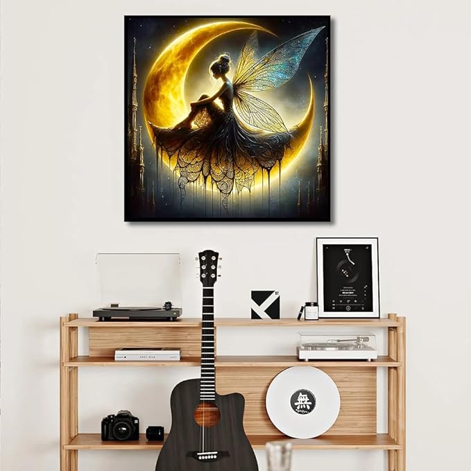 igoodom Diamond Art Kits for Adults, Fairy Diamond Painting Kit, Full Drill Round Moon Diamond Art Kits, DIY Gem Art and Crafts for Home Wall Decor Gift 14x14inch