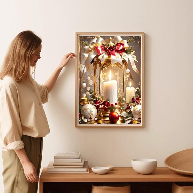 Christmas Stamped Cross Stitch Kits for Adults -Candle Embroidery Kits for Beginners Adults,11 CT Patterns Dimensions Counted Cross Stitch Kits for Adults Arts Craft 12x16 inch