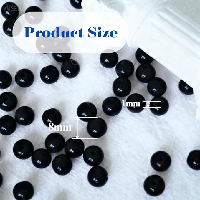 Jabrand 100pcs Black Beads, 8mm Porcelain Beads for Jewelry Making Round Ceramic Bead Unique Vintage Bead for Craft Beading Kit Bracelets DIY Decor