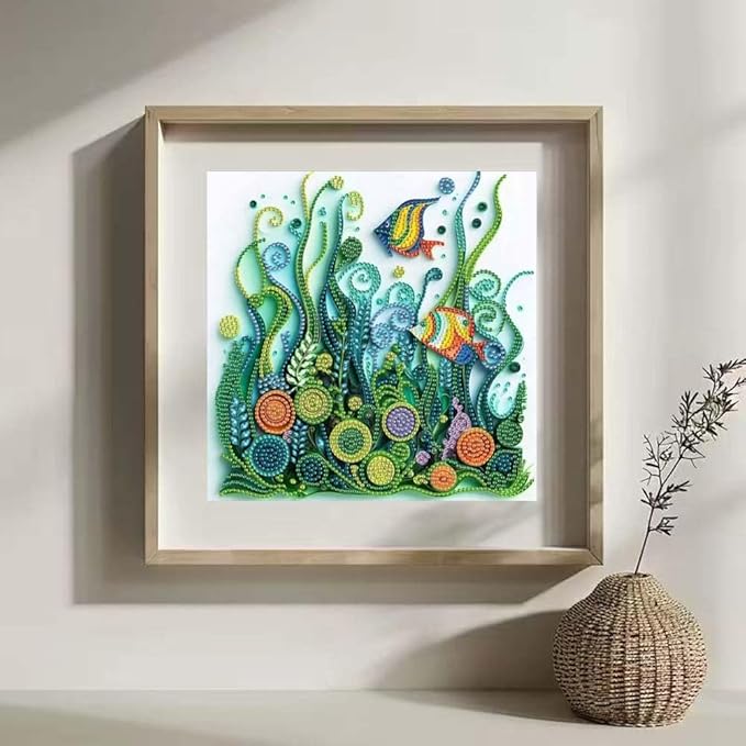ZQEATRY Fish Seaweed Diamond Art Kits for Adults,DIY Specail Shape Diamond Painting Kit for Adult Beginners,5D Diamond Painting Gem Art Home Wall Decor 12 x 12inch
