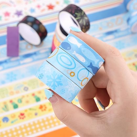 30 Rolls Colorful Theme Washi Tape Set with Different Colorful Patterns, Writable Decorative Tapes for Scrapbooking, Junk Journal Supplies, Bullet Journaling, 0.6'' x 79'' per Roll