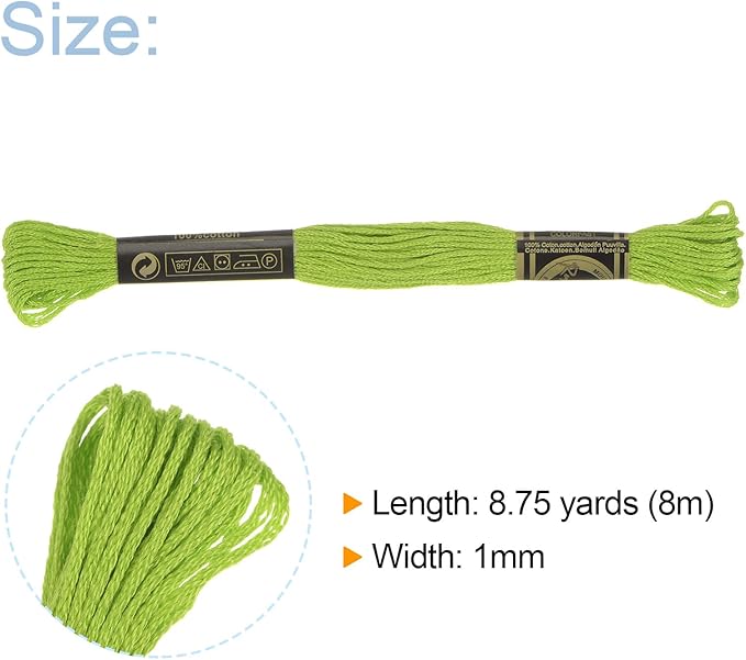 HARFINGTON 12 Skeins Embroidery Floss 8m Each Egyptian Long Fiber Cotton Cross Stitch Thread 26S/2x6 for Embroidery Projects Bracelet, Bright Green