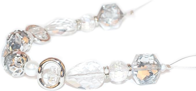 Glass Beads for Bracelets Jewelry Making Adults Keychains Bead Strand Large Unique Crystal Assortment for Craft Rondelle Faceted Flat Crackle Sparkly Bling Cute Pretty Beading Kit (Crystal)
