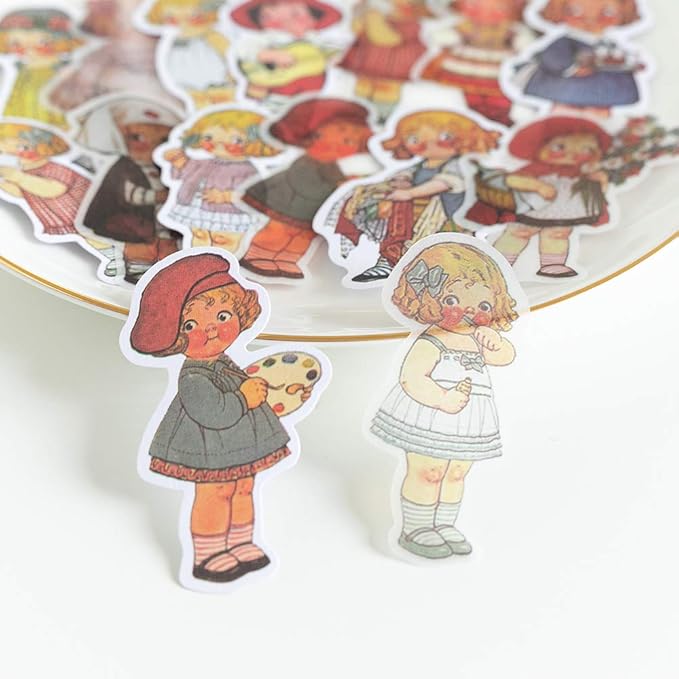 80Pcs Scrapbook Stickers Set Vintage Paper Doll Journal Stickers for Planner DIY Crafts Embelishment Diary 20 Designs Each 4pcs