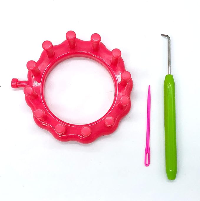 WAYION Round Knitting Loom Plastic Hat Weaving Looms Kit with Loom Hook/Needle, Creativity for Friends Small Knitting Loom Kit - Perfect for Sock, Hat, Leg & Arm Warmers, Scarf & More (Pink)
