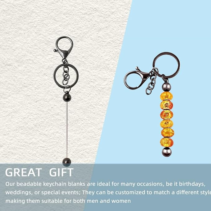 8 Pcs Beadable Keychain Bars Blanks - Bead Keychain Metal Beaded for DIY Projects Pendant Jewelry Crafts Making Gift (Dark Grey)