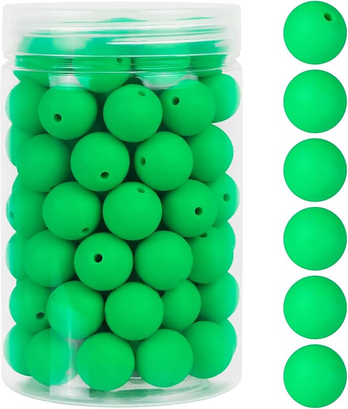 110 Pcs Silicone Focal Beads, EVERMARKET 15mm Silicone Beads for Keychain Making, Round Silicone Beads Bulk with Bottle, Rubber Loose Beads for Pens Crafts Necklace Bracelet Lanyard (Christmas Green)