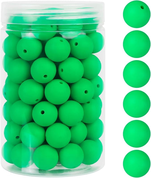 110 Pcs Silicone Focal Beads, EVERMARKET 15mm Silicone Beads for Keychain Making, Round Silicone Beads Bulk with Bottle, Rubber Loose Beads for Pens Crafts Necklace Bracelet Lanyard (Christmas Green)