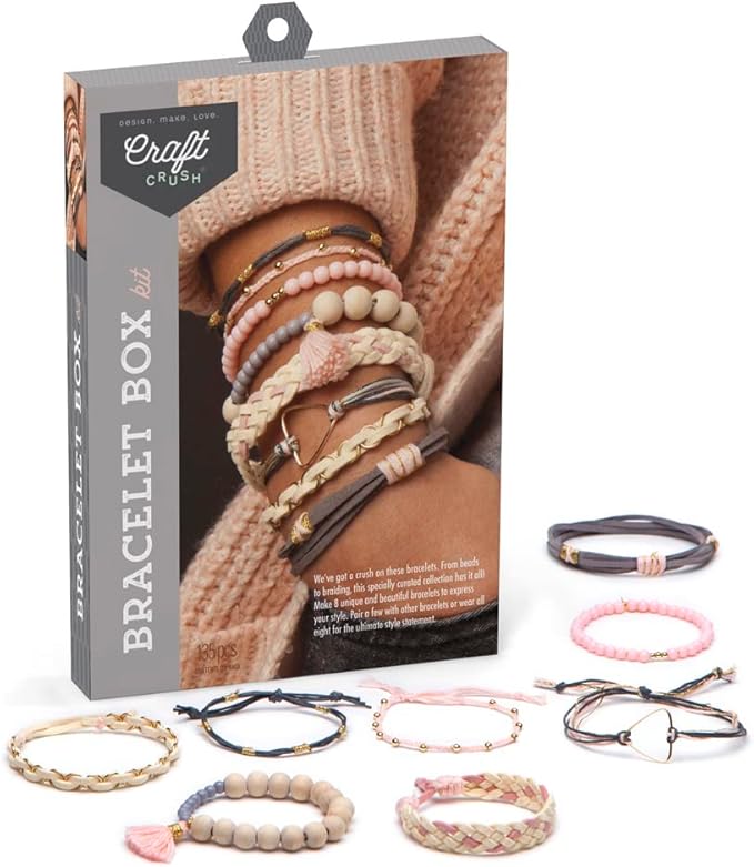 craft crush bracelet maker set - diy jewelry making kit for teens & adults - makes 8 friendship bracelets - mini kit for ages 13+
