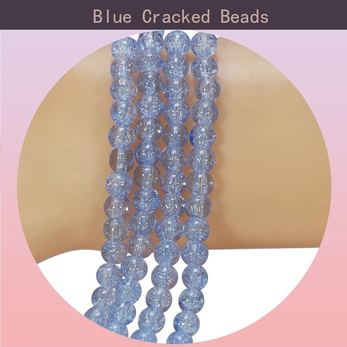 1050pcs Blue Crackle Glass Beads Handcrafted Round Lampwork Smooth Loose Beads for Bracelet & DIY Jewelry Making 6mm