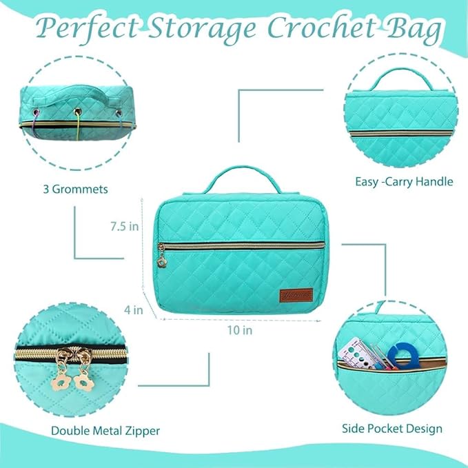 yarniss crochet kits for beginner, all-inclusive crochet kit for adults with 14 size ergonomic crochet hooks,12 crochet yarns balls & crochet bag,bright blue