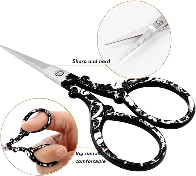 Small Scissor Crochet Scissors 3.6 Inch Precision Craft Scissors with Leather Cover Stainless Steel Scissor for Needlework Craft Art Work DIY Tool Manual Sewing Handicraft