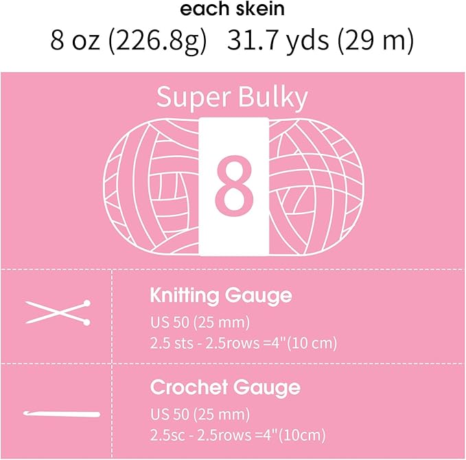 MABOZOO Assorted Chunky Yarn for Crocheting 8 Pack,Fluffy Jumbo Chenille Yarn,Soft Plush Yarn Bulky,Giant Thick Fuzzy Yarn for Hand or Arm Knitting,Cream & Pink(31.7 yds,8 oz Each Skein)
