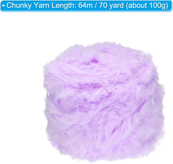 PATIKIL 70yds Faux Fur Yarn, Fuzzy Yarn Crochet Fluffy Yarn Soft Chunky Polyester Plush Fur Eyelash for Crocheting Knit Blanket Rug Sweater Scarf Hat Bear Craft, Lilac Purple
