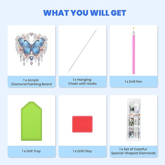 MXJSUA Special Shaped Hanging Diamond Painting Art Kits for Adults, Butterfly Flowers 3D Crystal Rhinestone Acrylic Gem Art Pendant Ornaments Kit for Home Decoration and Gift