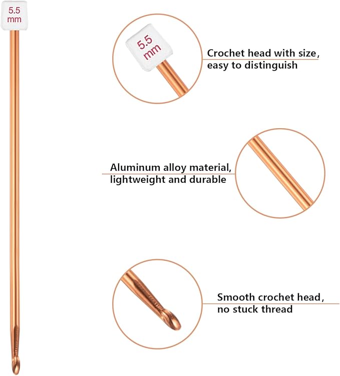 HEALEAYAR 5.5mm Tunisian Crochet Hooks Bulk, 27cm Extra Long Crochet Needles Aluminum Afghan Knitting Needles Tools for Beginners and Skills Class, Pack of 4