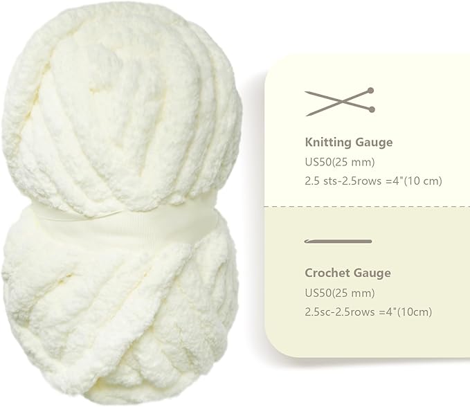 Milk White Chunky Chenille Yarn for Crocheting Bulky Thick Fluffy Yarn for Knitting,Super Bulky Hand Blanket, Soft Plush Yarn Crochet Carpet/Scarf/Cushion/ 8 Jumbo Pack(63.76oz/197.68yd