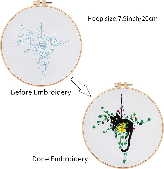 Louise Maelys Embroidery kit for Beginners,Cat Stamped Pattern Cross Stitch Kits for Adult Including Cloth,Hoop,Color Threads,Needles and Instruction