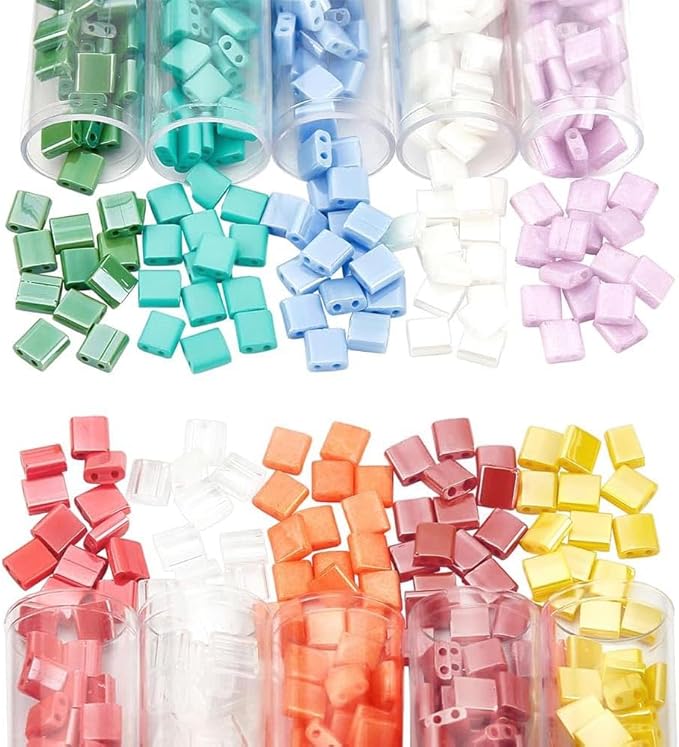 NBEADS 760 Pcs 2-Hole Beads 5 * 4.5~5mm, 10 Colors Spacer Square Japanese Glass Seed Beads for Jewelry Making Christmas Bracelet Necklace Earring