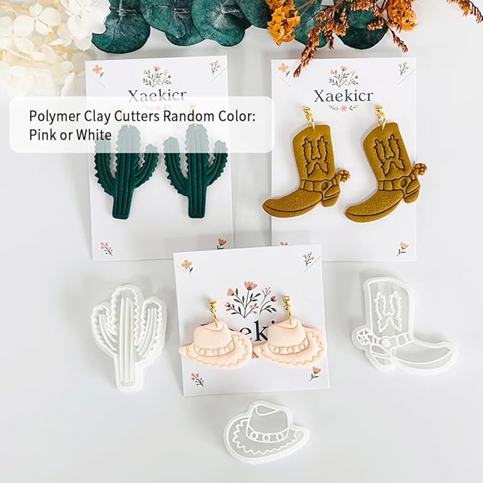 Xaekicr Western Theme Polymer Clay Cutters Set – 3PCS Cowboy Hat Boot Cactus Clay Earring Cutters, Polymer Clay Molds and Tools for DIY Jewelry Making